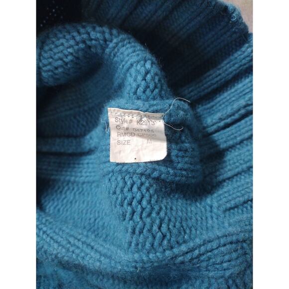 Teal Cable Chain Knit Turtleneck Cashmere Sweater Womens Medium by Laundry - Picture 5 of 8